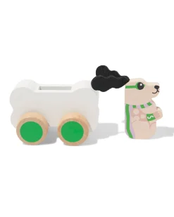 auto met superheld hond 10x11x6.5cm hout