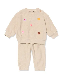 baby kleding sweatset bloemen zand