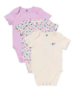 baby meegroeirompers bloemen - 3 stuks roze