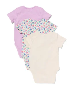 baby meegroeirompers bloemen - 3 stuks roze