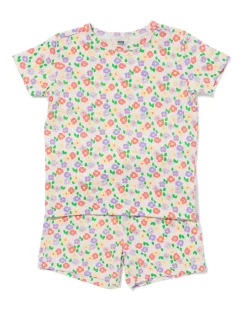 baby shortama bloemen gebroken wit