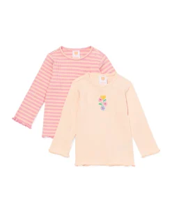 baby T-shirt rib strepen - 2 stuks roze