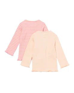 baby T-shirt rib strepen - 2 stuks roze