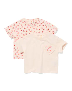 baby T-shirts jersey hartjes - 2 stuks ecru