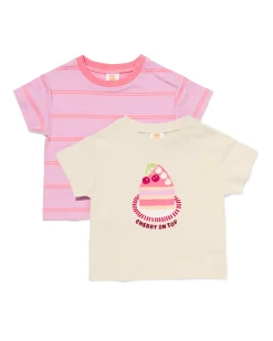 baby T-shirts jersey strepen - 2 stuks ecru
