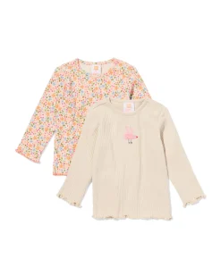 baby T-shirts rib bloemen - 2 stuks ecru