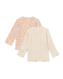 baby T-shirts rib bloemen - 2 stuks ecru