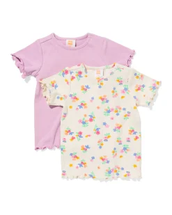 baby T-shirts rib bloemen - 2 stuks paars