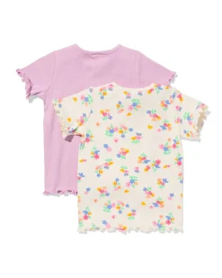 baby T-shirts rib bloemen - 2 stuks paars