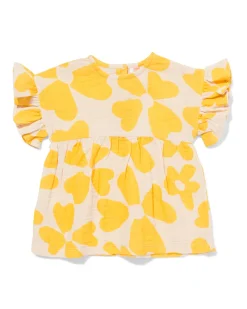 babyjurk A-lijn mousseline bloemen geel