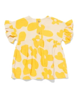 babyjurk A-lijn mousseline bloemen geel