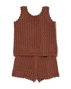 babykledingset gehaakt bruin