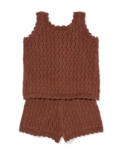 babykledingset gehaakt bruin