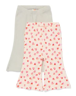 babyleggings flared fit rib kant hartjes - 2 stuks lichtgroen