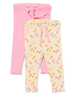 babyleggings rib bloemen - 2 stuks roze