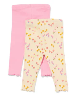 babyleggings rib bloemen - 2 stuks roze