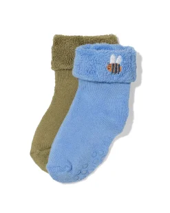 babysokken badstof bijen - 2 paar blauw