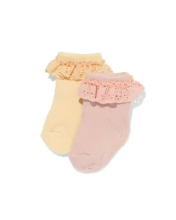 babysokken badstof broderie - 2 paar oudroze