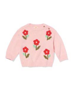babytrui fijngebreid bloemen lichtroze