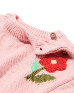 babytrui fijngebreid bloemen lichtroze