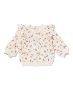 babytrui velours rib bloemen ecru