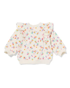 babytrui velours rib bloemen ecru