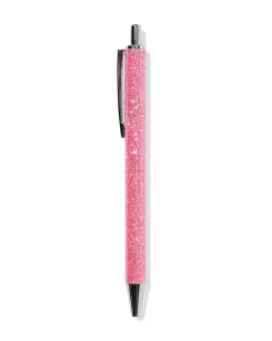 balpen roze glitter blauwschrijvend