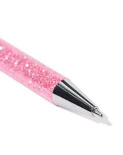 balpen roze glitter blauwschrijvend