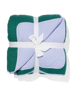 Bedsprei jersey streep groen/lila 260x235