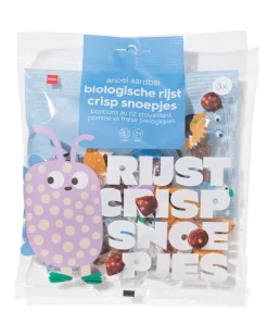 bio rijst crisp snoepjes appel-aardbei uitdeelzak - 8 stuks
