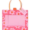 cadeautas 24x20x11cm bloemenprint met venster roze/oranje