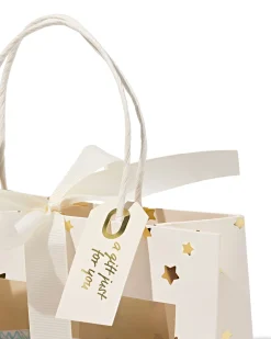 cadeautas 24x11x20cm sterren met venster goud