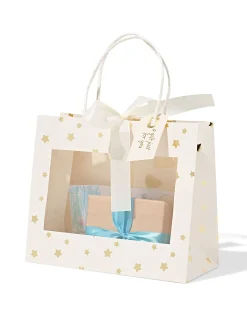 cadeautas 24x11x20cm sterren met venster goud
