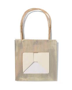 cadeautasje met venster 10x11x11cm wit strepen goud