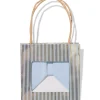 cadeautasje met venster 10x11x11cm blauw strepen goud