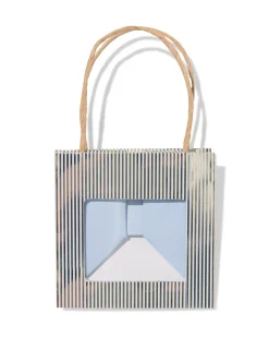 cadeautasje met venster 10x11x11cm blauw strepen goud