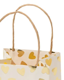 cadeautasje met venster 10x11x11cm wit hartjes goud