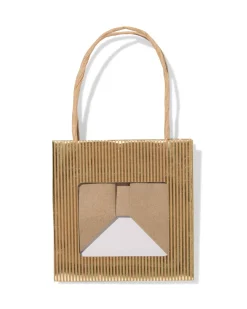 cadeautasje met venster 10x11x11cm kraft strepen goud