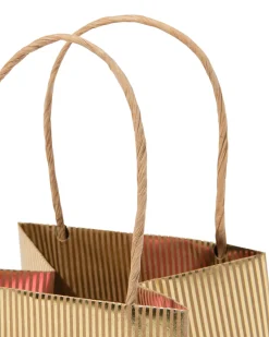 cadeautasje met venster 10x11x11cm kraft strepen goud