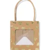 cadeautasje met venster 10x11x11cm kraft hartjes goud