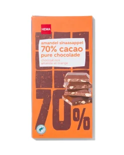 chocoladereep 70% puur amandel sinaasappel 90gram