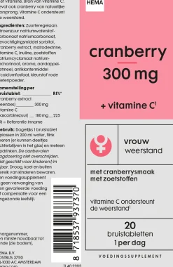 cranberry 300mg + vitamine C bruistabletten - 20 stuks