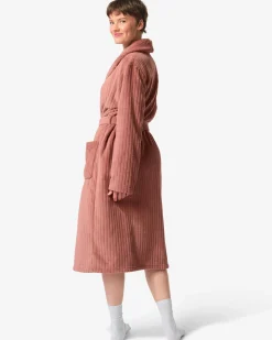 dames badjas rib fleece middenbruin