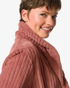 dames badjas rib fleece middenbruin