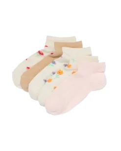 dames enkelsokken bloemen - 5 paar beige