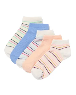 dames enkelsokken rib strepen - 5 paar multicolor