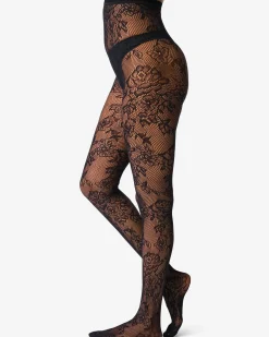 dames fashion netpanty 15denier bloemen zwart