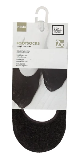 dames footies badstof - 2 paar zwart
