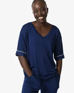 dames pyjamatop viscose donkerblauw