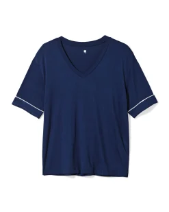 dames pyjamatop viscose donkerblauw